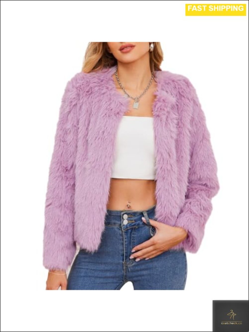 Faux Fur Cropped Jacket Women Fuzzy Coat Winter Outerwear
